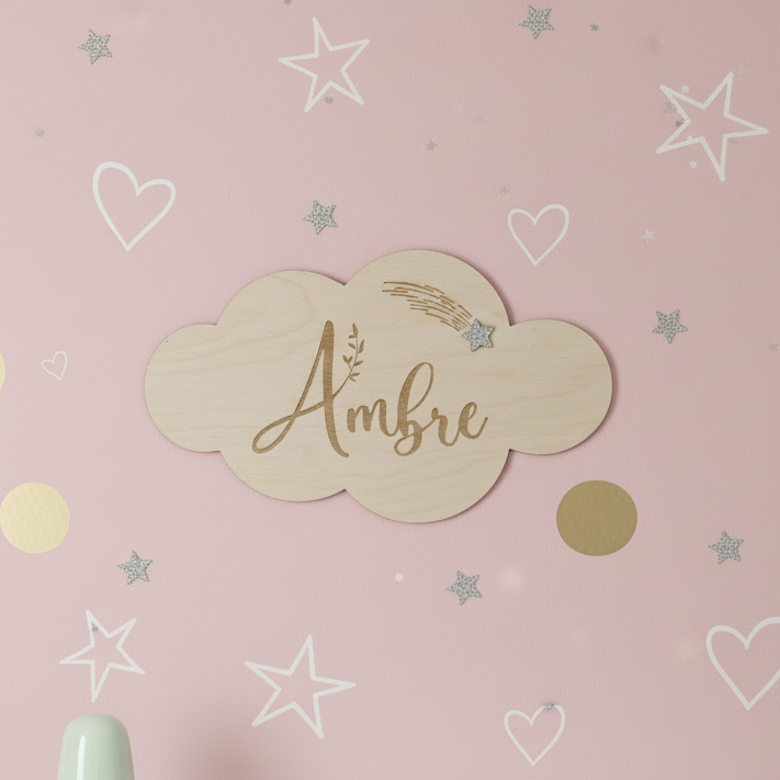 Nuage Personnalisé en Bois | Prénom en Bois | Nuage I Naissance | Cadeau | Décoration chambre | Décoration murale enfant
