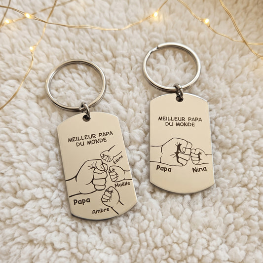Porte-clés personnalisé bois & cuir • Papa, Papy, Parrain