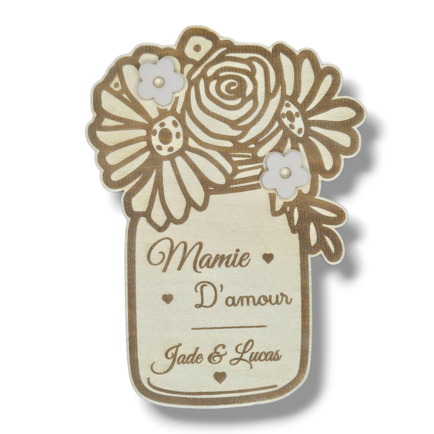 Bouquet de fleurs Magnet personnalisé en bois (Fête des Mères, Grands-mères, Tata, Nounou, Maîtresse ...)