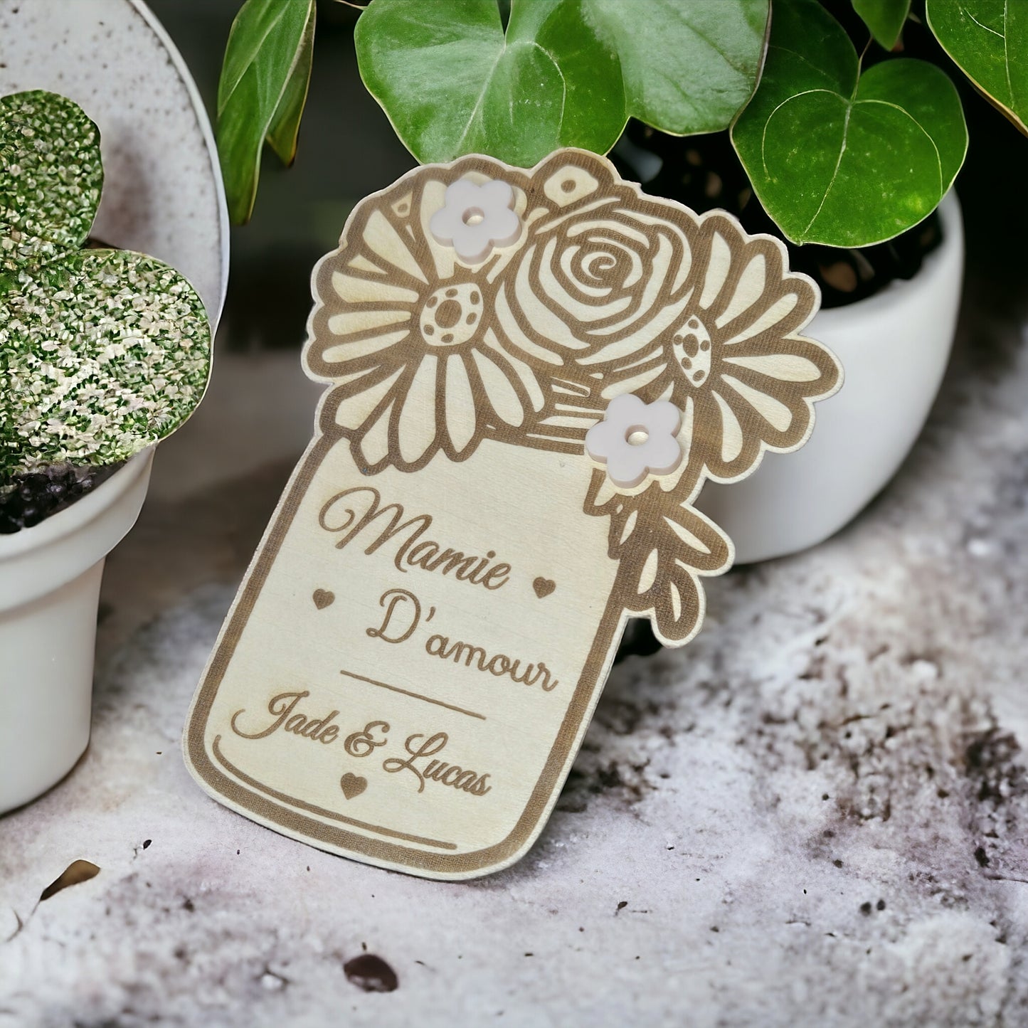 Bouquet de fleurs Magnet personnalisé en bois (Fête des Mères, Grands-mères, Tata, Nounou, Maîtresse ...)