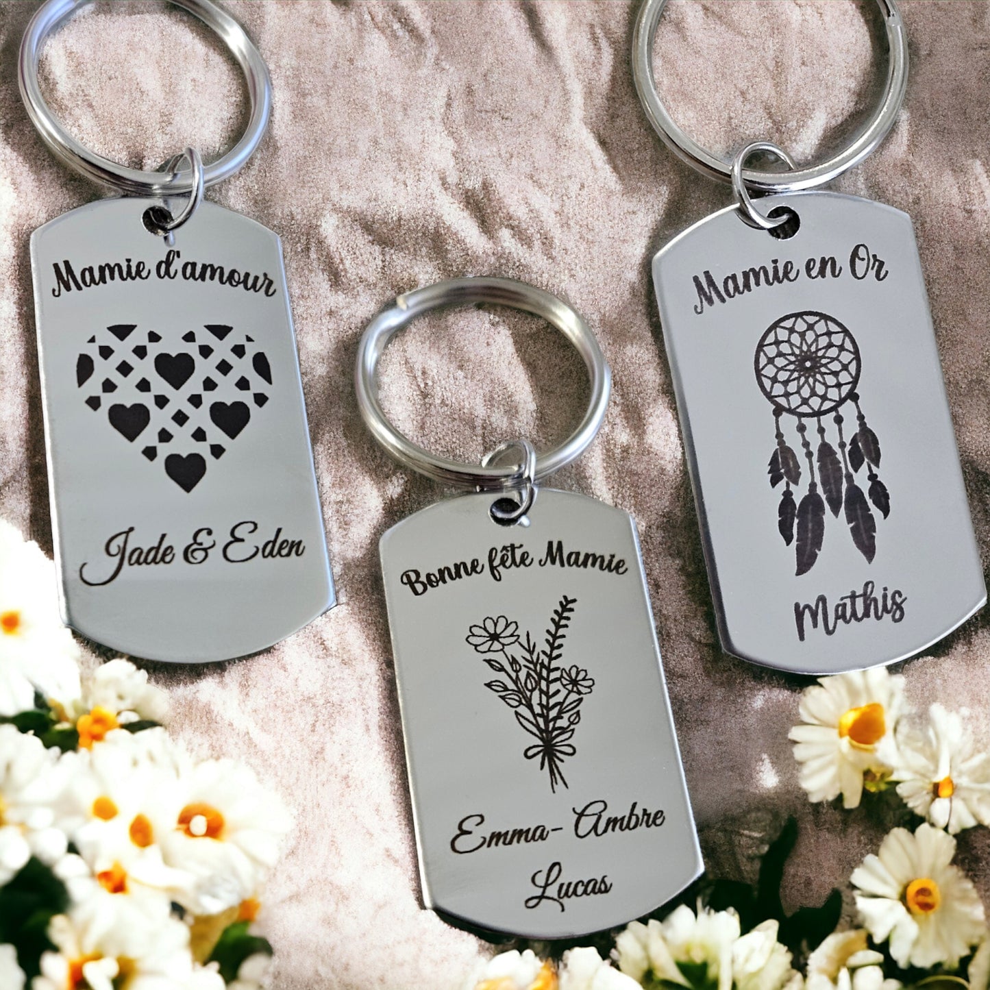 Porte-Clé en Acier Inoxydable Personnalisé (Mamie, Maman, Nounou, Maitresse ...)