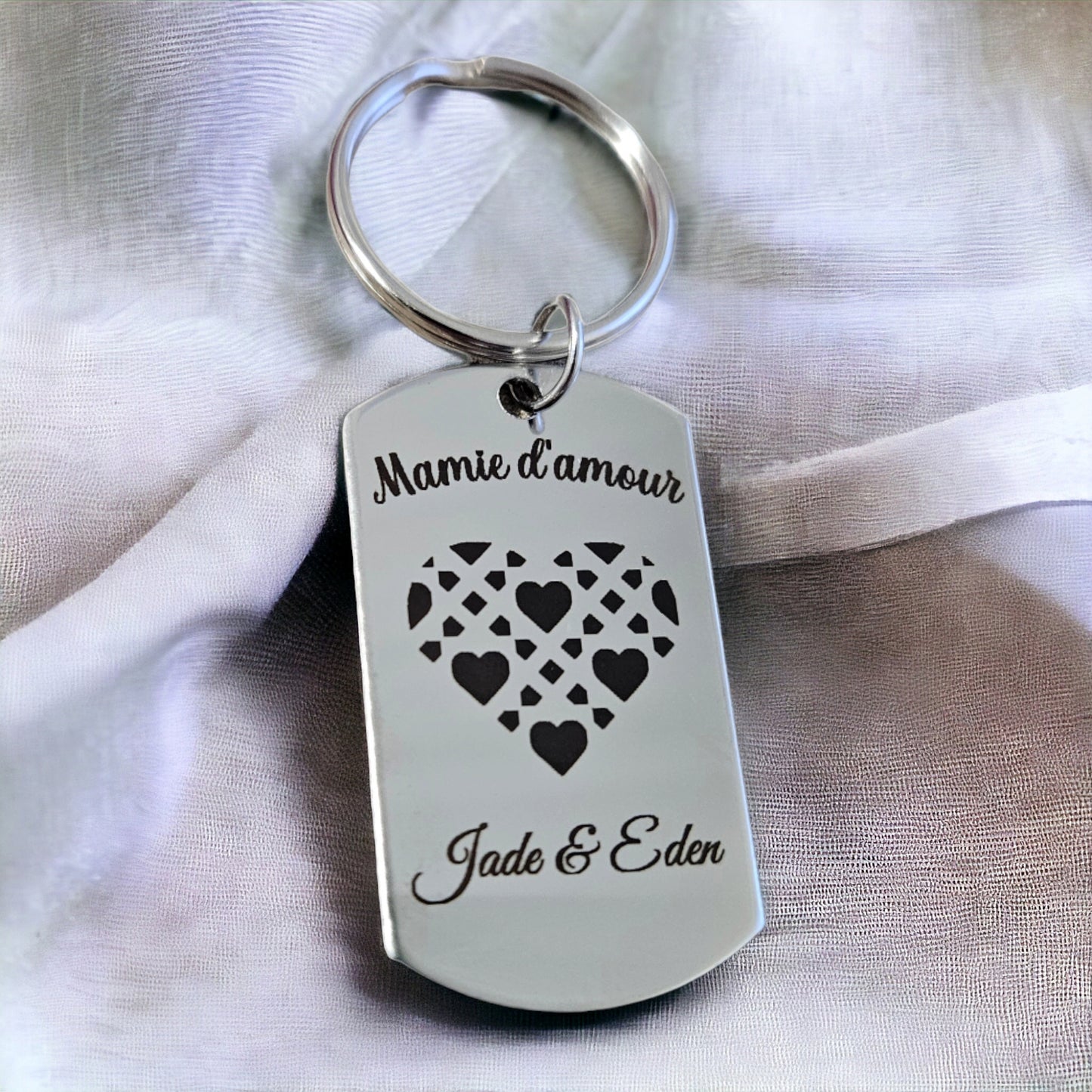 Porte-Clé en Acier Inoxydable Personnalisé (Mamie, Maman, Nounou, Maitresse ...)