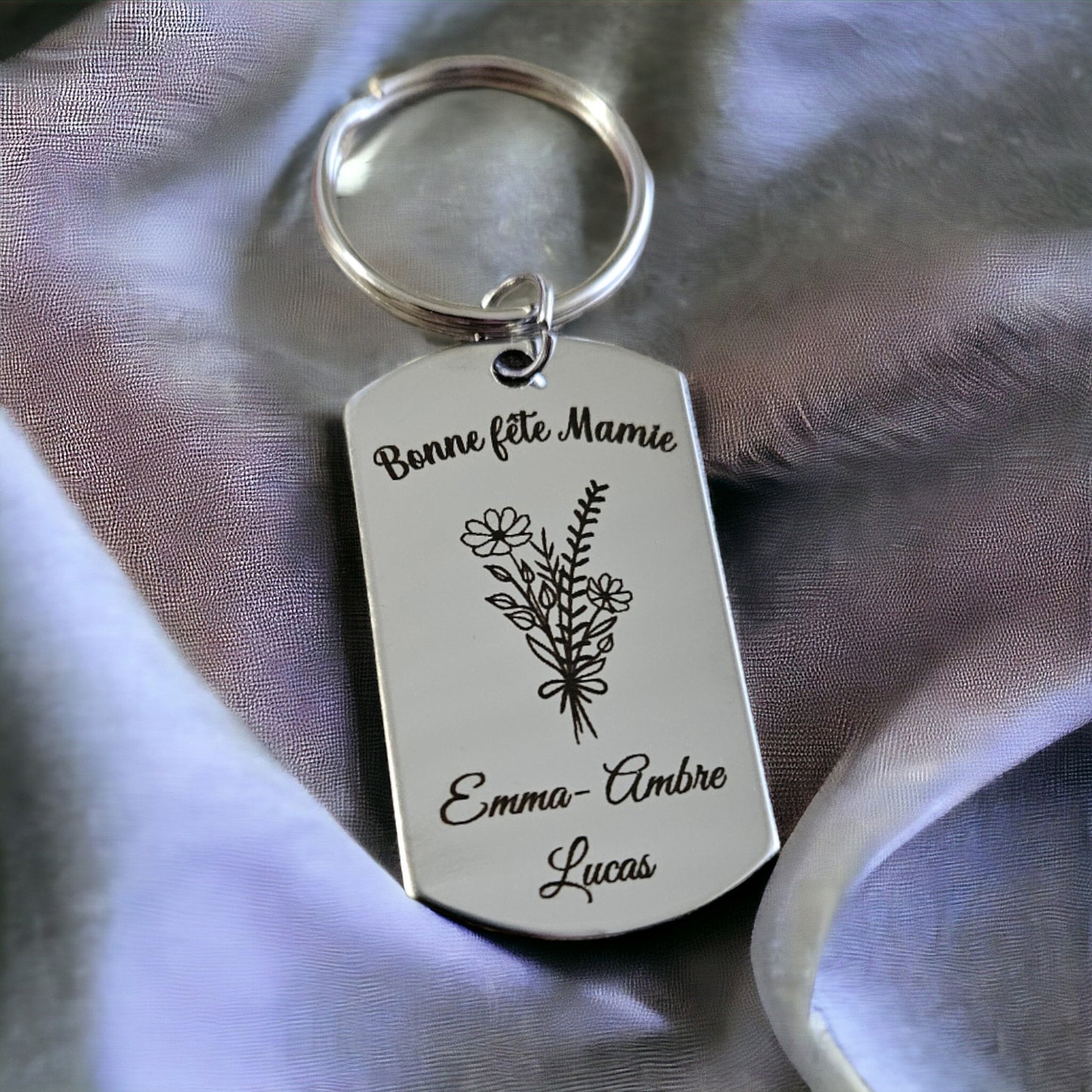 Porte-Clé en Acier Inoxydable Personnalisé (Mamie, Maman, Nounou, Maitresse ...)