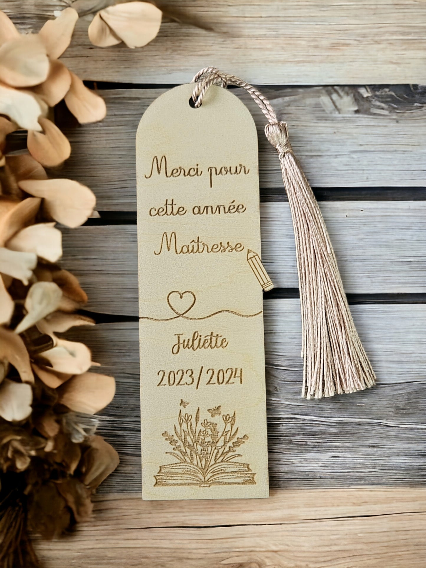 Marque-Page en Bois Personnalisé - (Cadeau de fin d'année, Maîtresse, Nounou, Atsem ...)