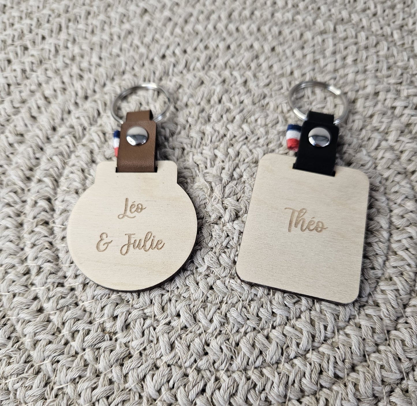 Porte-clés papy personnalisable bois et cuir