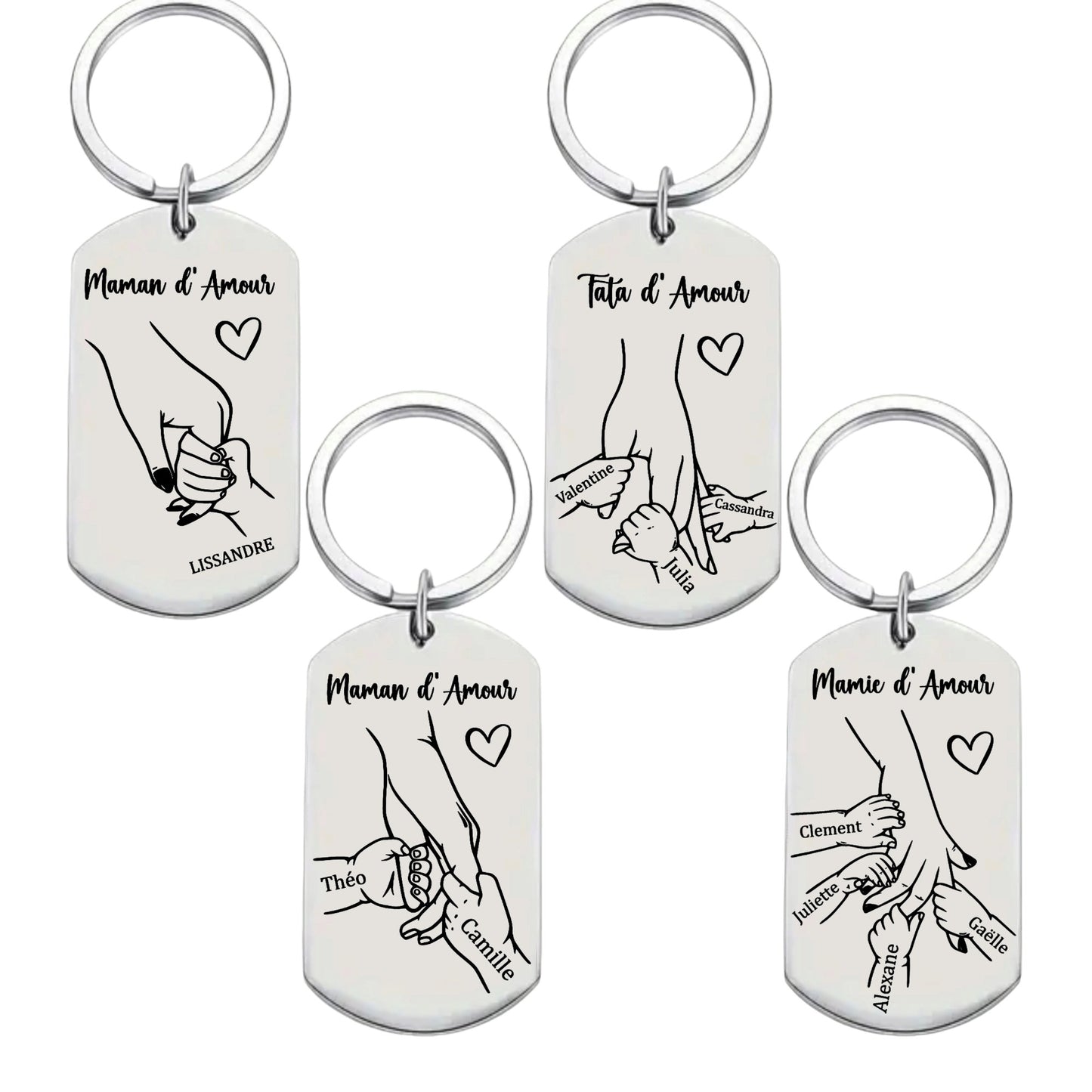 Porte-clés personnalisable en acier inoxydable ( Maman, Mamie, Tata, Marraine ...)