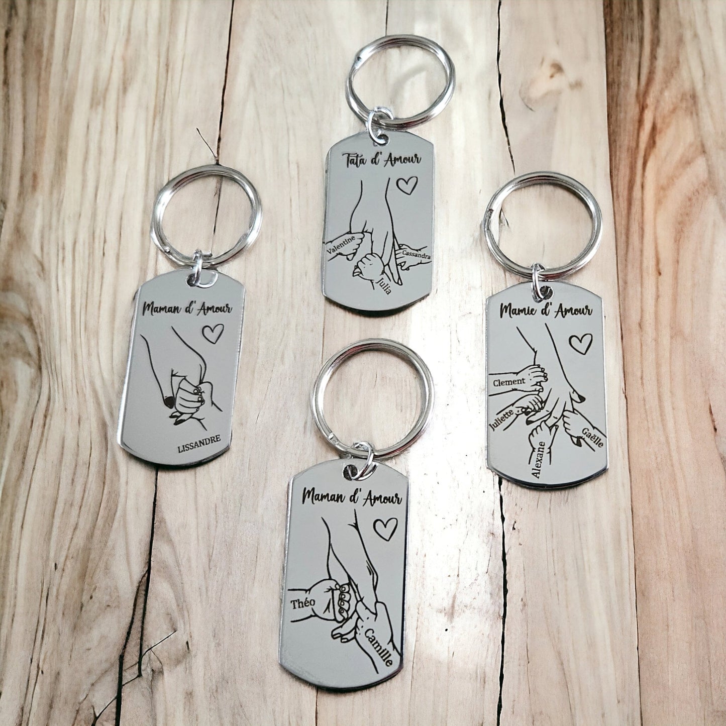 Porte-clés personnalisable en acier inoxydable ( Maman, Mamie, Tata, Marraine ...)