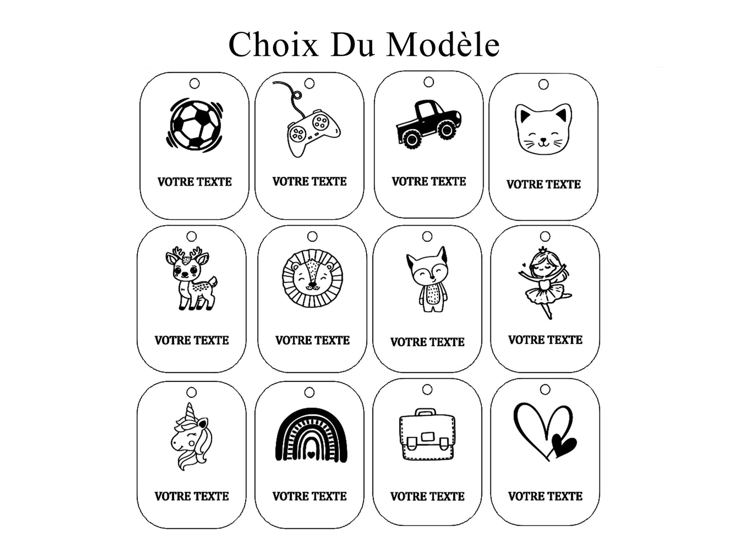 Étiquette Personnalisée en Bois pour Cartable ou Sac à Dos - 12 Modèles - Idéal pour Enfant
