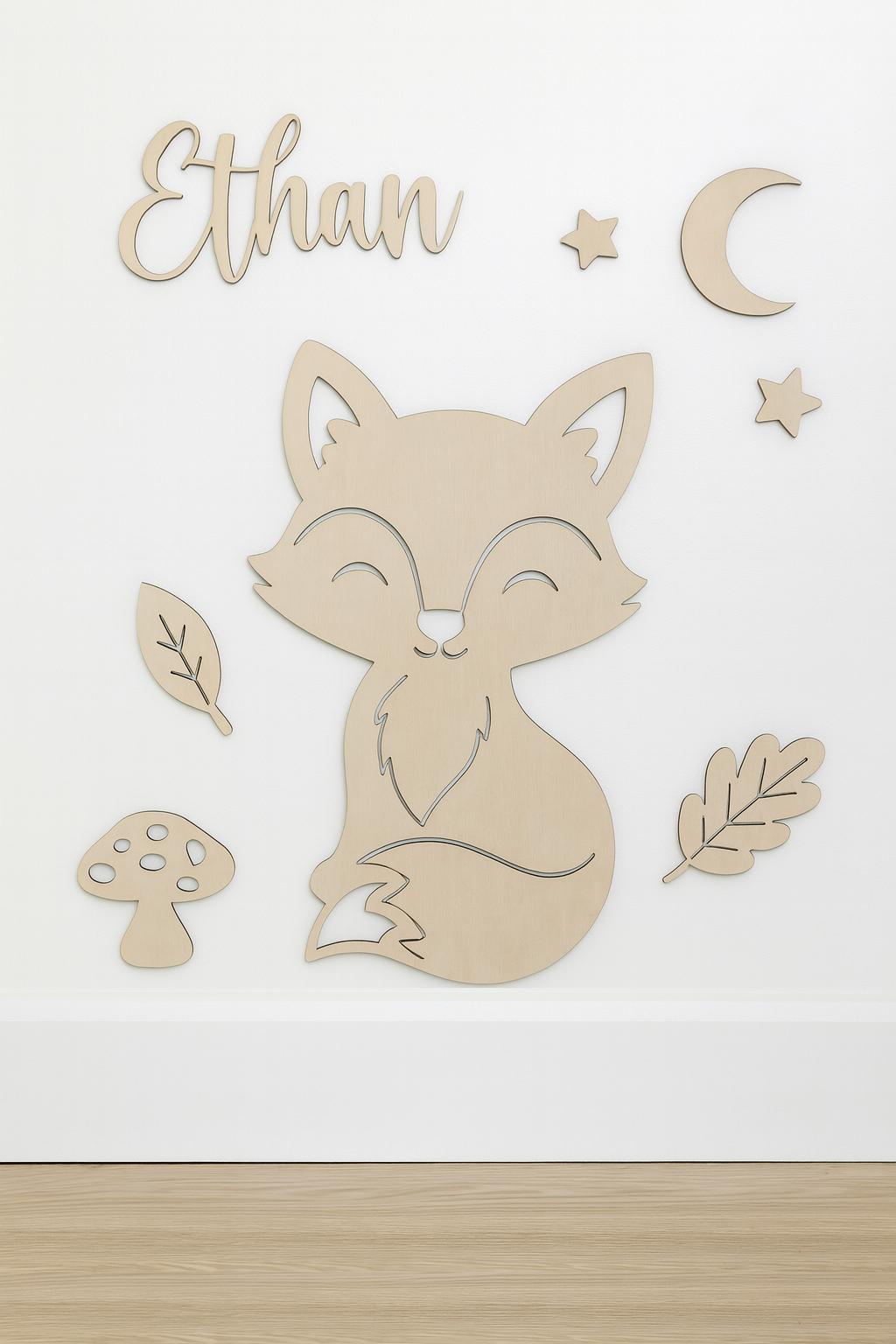 Décoration murale chambre d'enfant "Renard" personnalisée avec prénom et décors