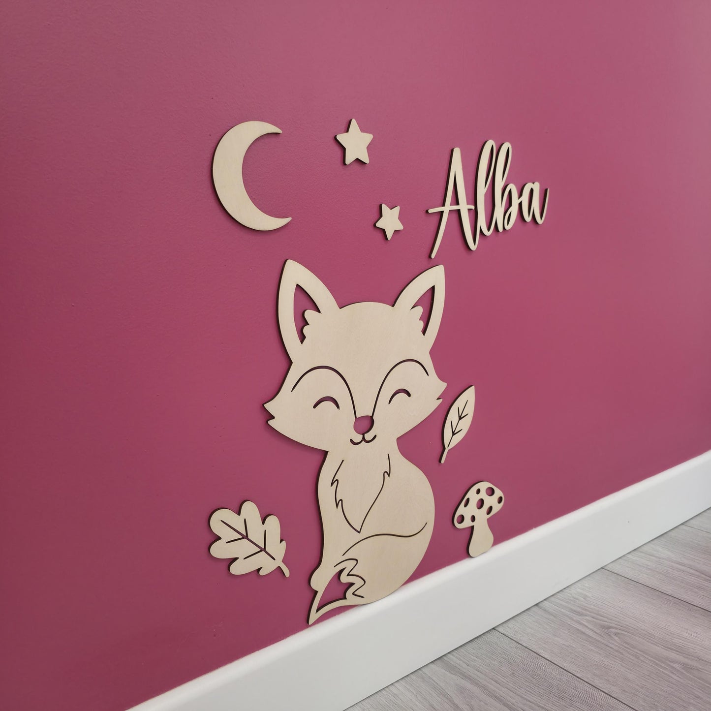 Décoration murale chambre d'enfant "Renard" personnalisée avec prénom et décors