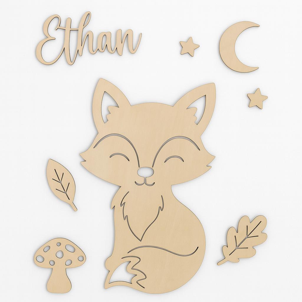 Décoration murale chambre d'enfant "Renard" personnalisée avec prénom et décors