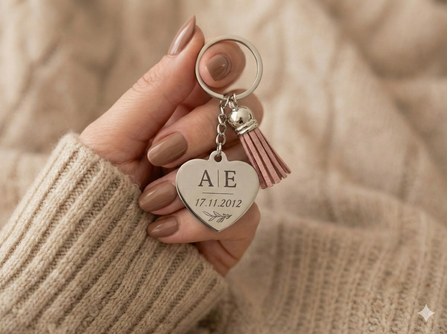Porte-clé Couple Personnalisé en Acier Inoxydable & Cœur Gravé - Cadeau Saint Valentin, Mariage, PACS - Initiales et Date