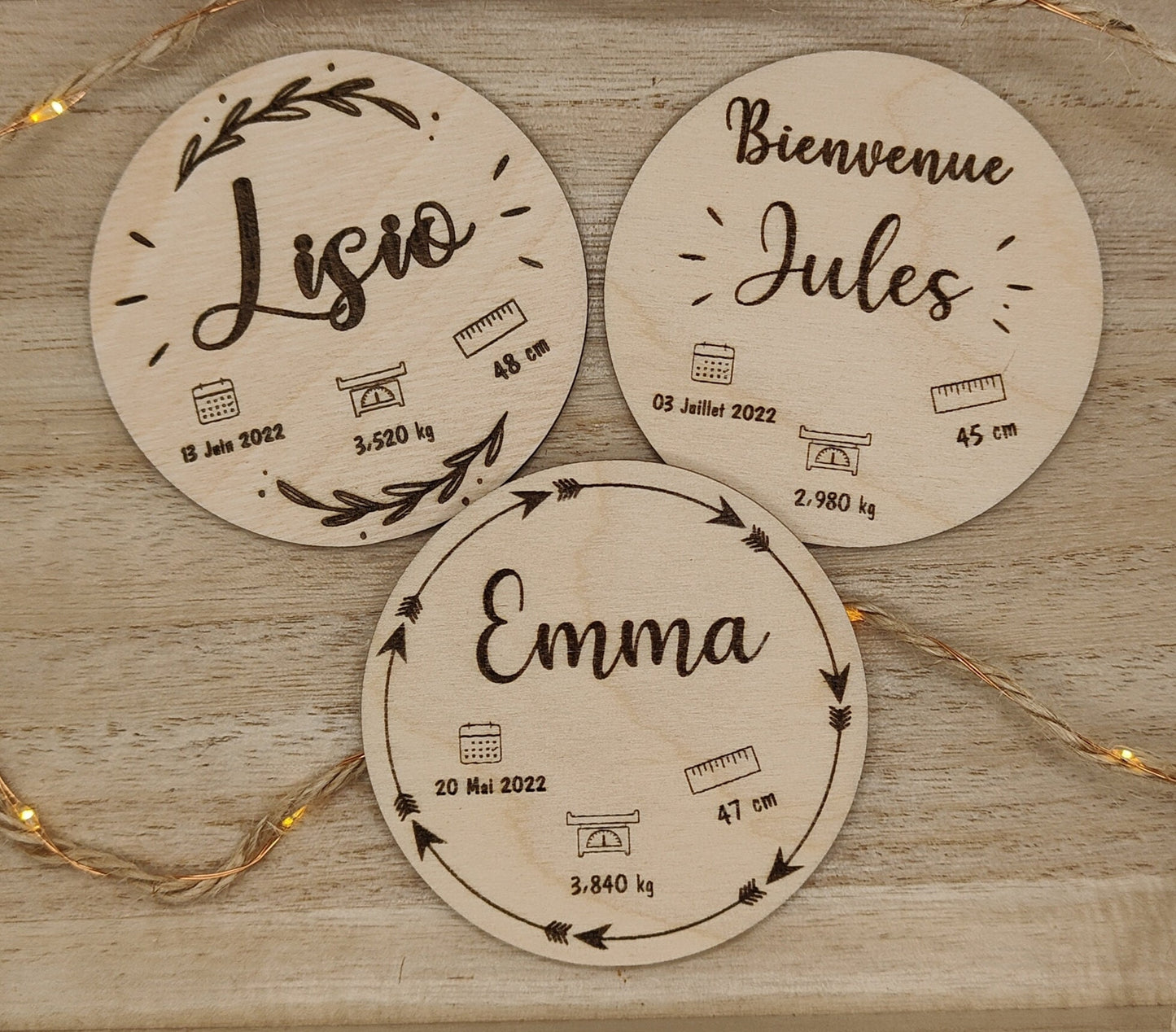 Magnet faire part de naissance en bois personnalisé