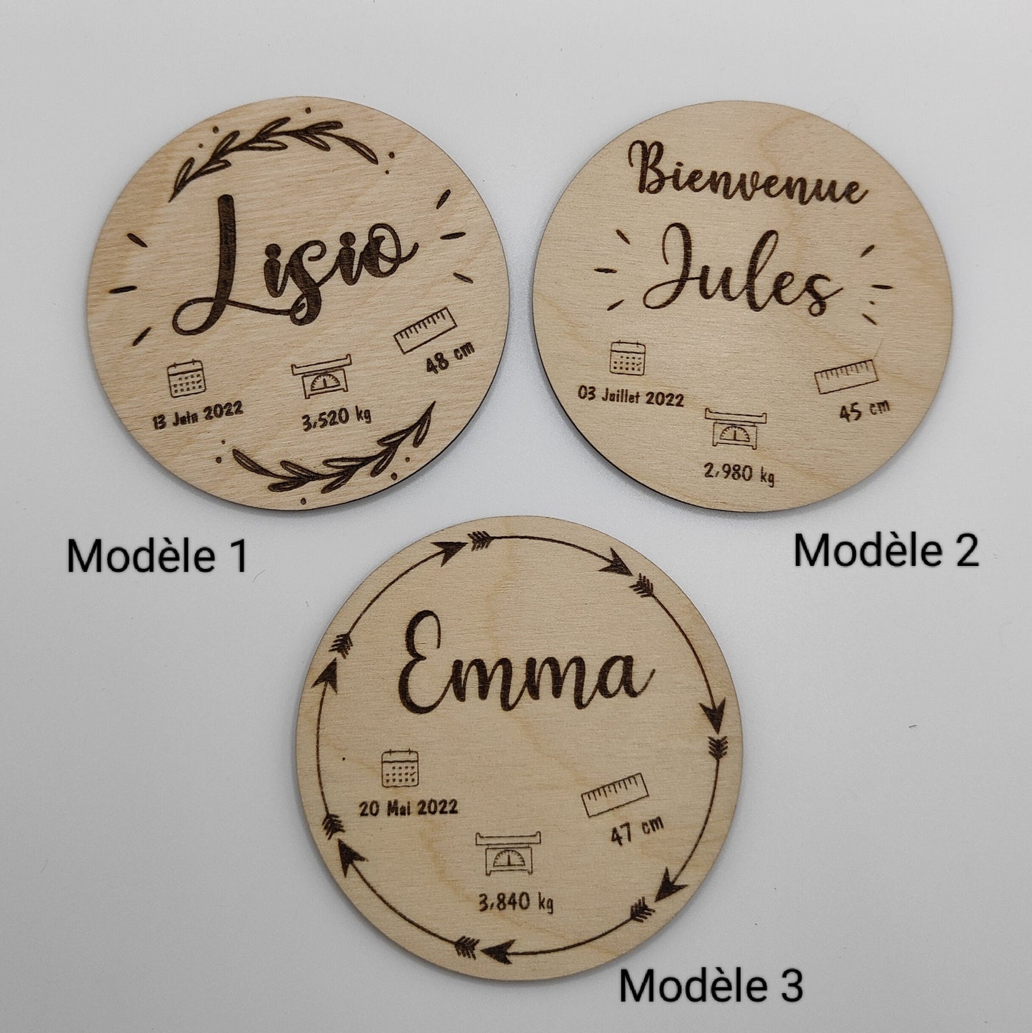 Magnet faire part de naissance en bois personnalisé