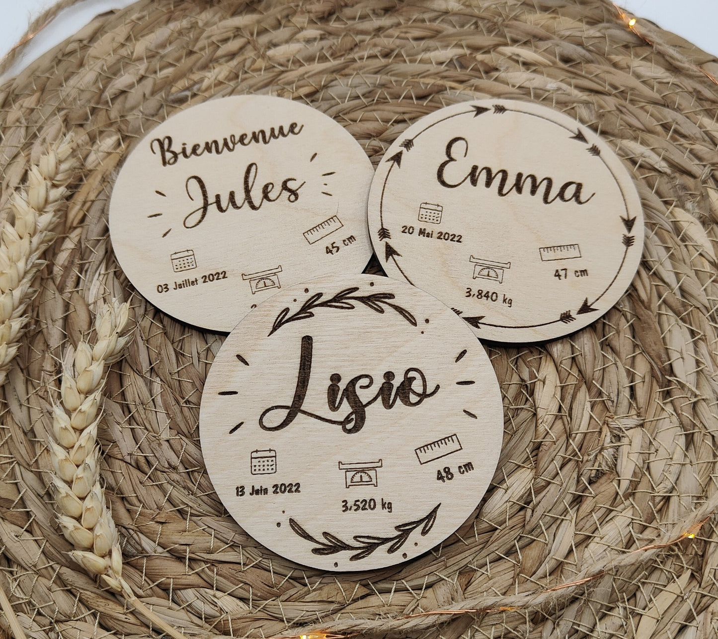 Magnet faire part de naissance en bois personnalisé