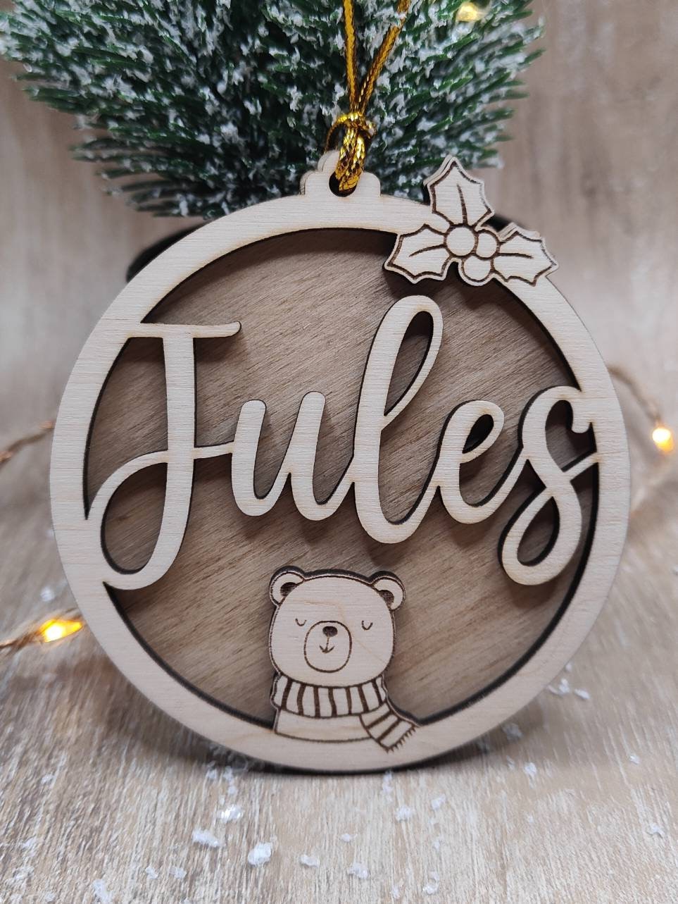 Boule de noël en bois Prénom personnalisé