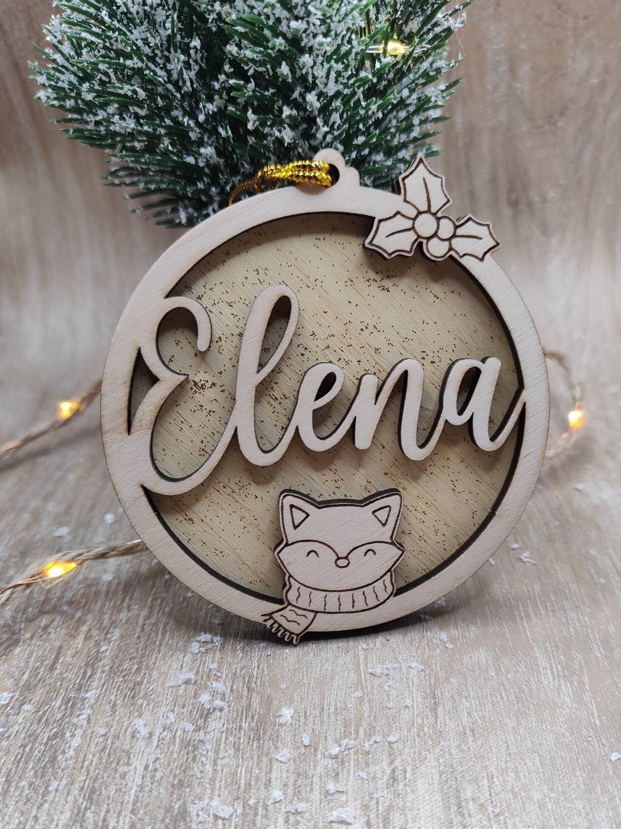 Boule de noël en bois Prénom personnalisé