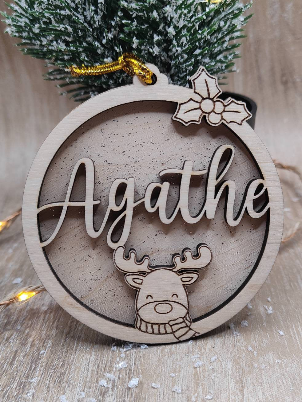 Boule de noël en bois Prénom personnalisé