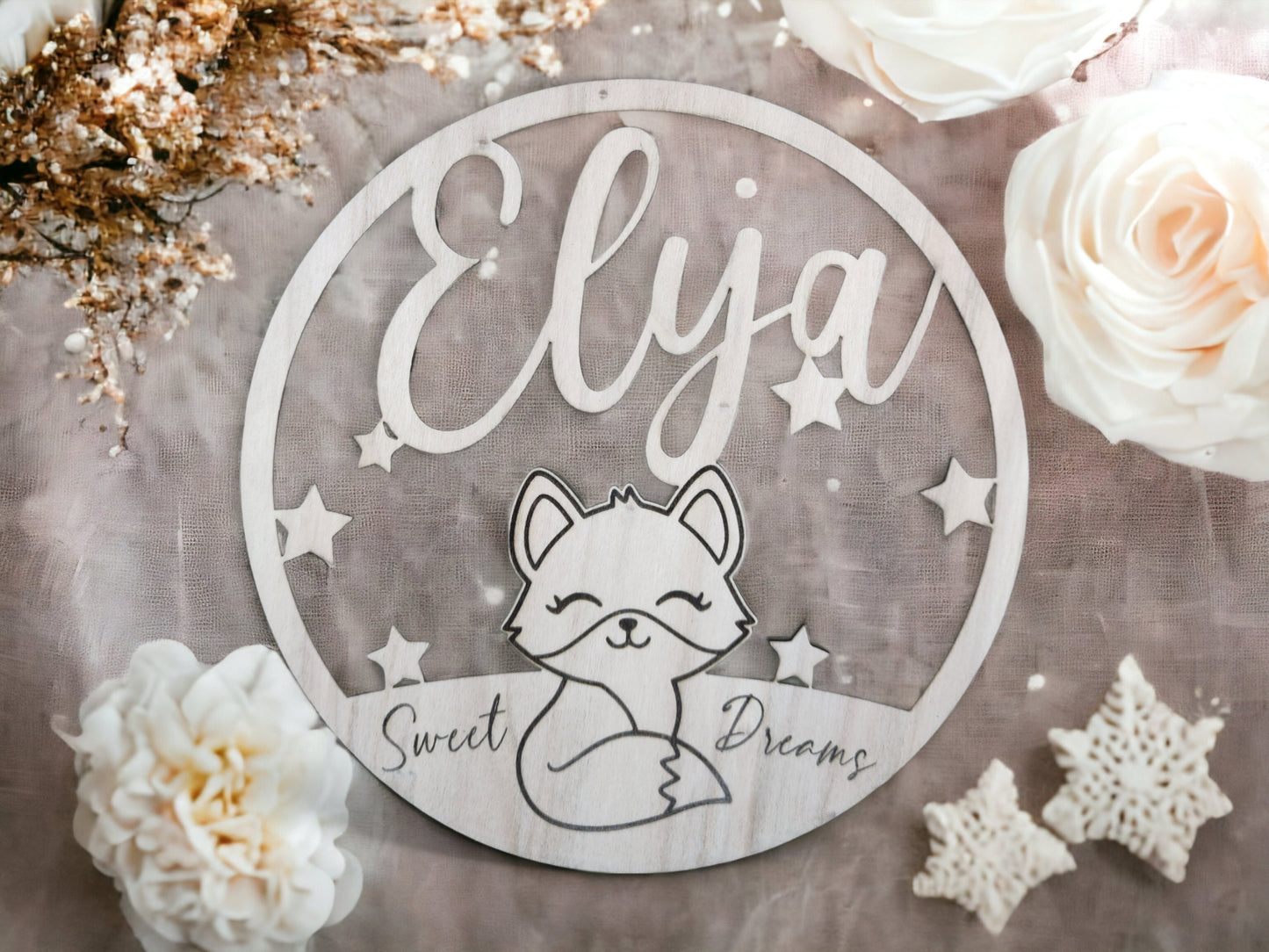 Cercle Prénom en bois personnalisé (Décoration murale chambre bébé)