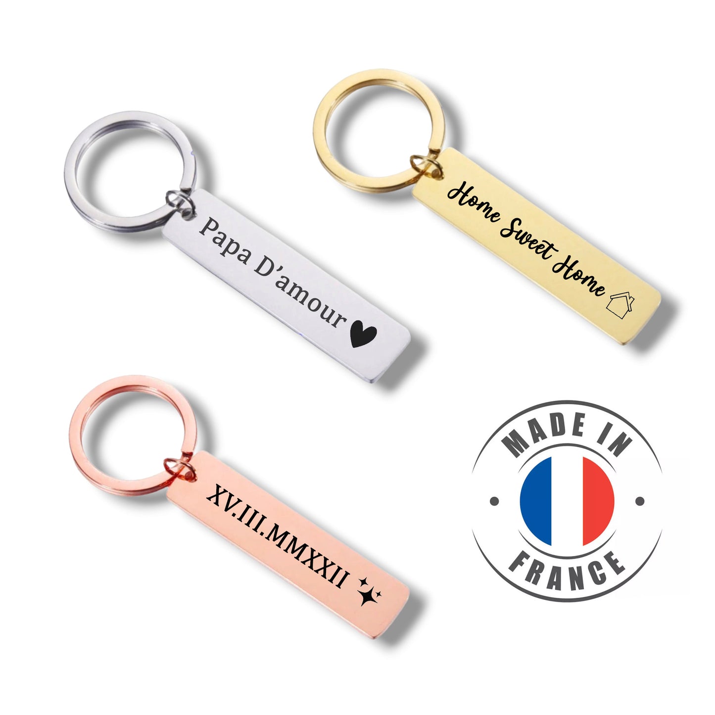 Porte-clés personnalisé Porte-clés gravé Porte-clés en acier inoxydable