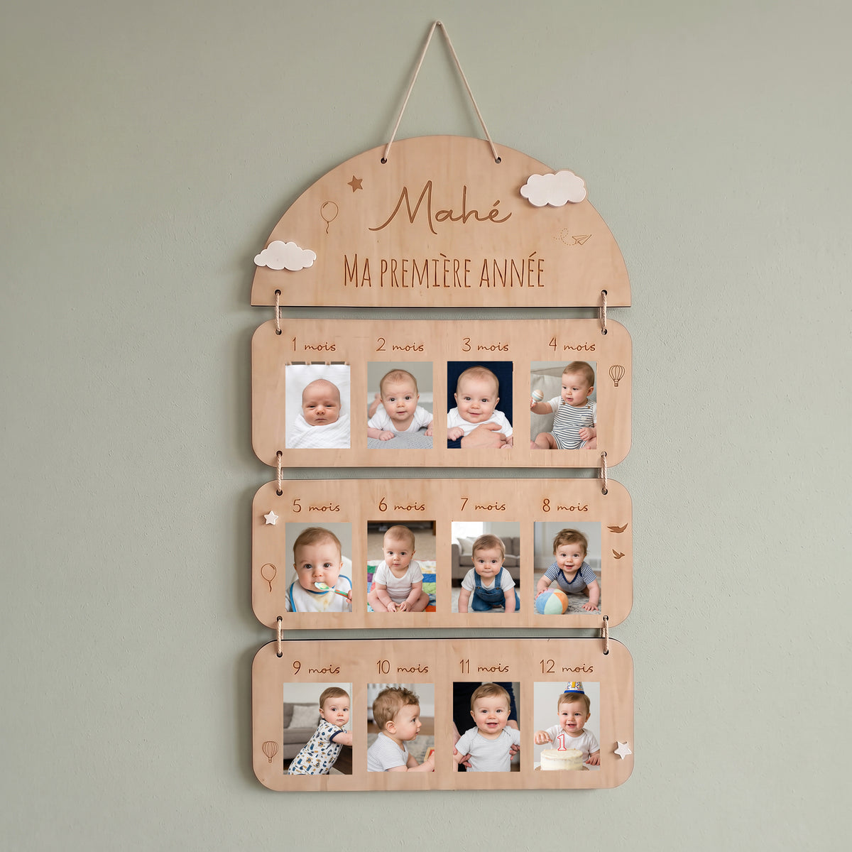 Cadre photo bébé personnalisé « Ma première année » • Motif Nuage