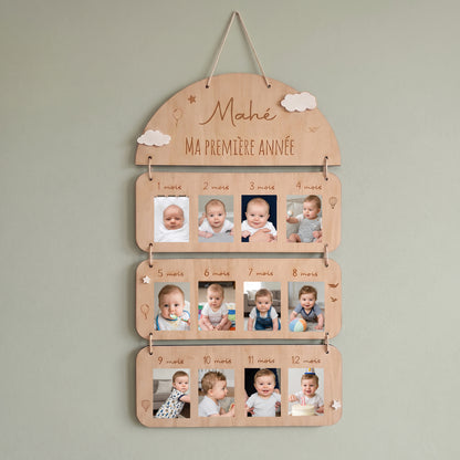 Cadre photo bébé personnalisé « Ma première année » • Motif Nuage