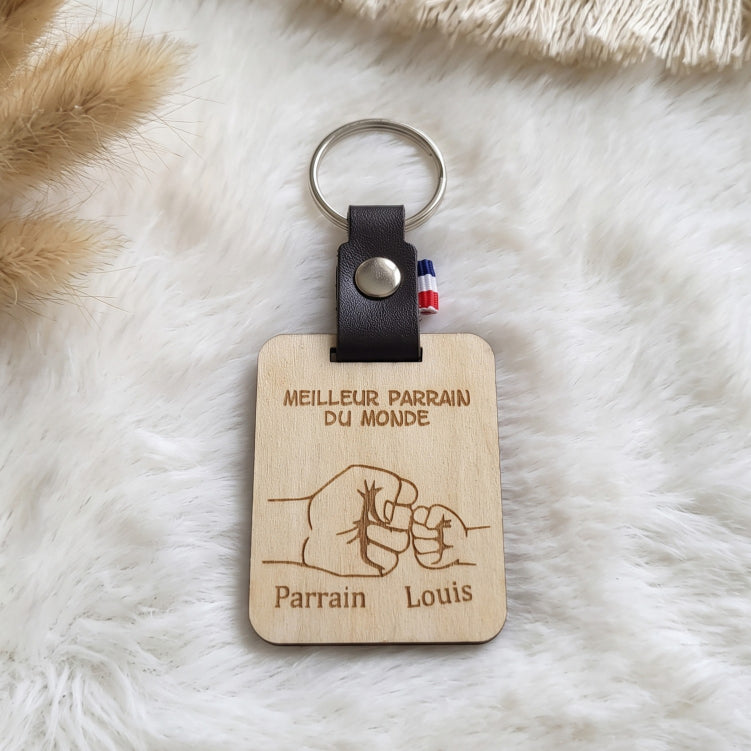Porte-clés Personnalisé Bois et Cuir - Prénoms Gravés