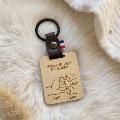 Porte-clés Personnalisé Bois et Cuir - Prénoms Gravés
