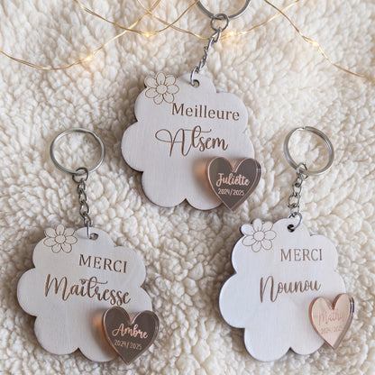 Porte-clés personnalisé en bois et cœur rose gold