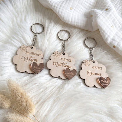 Porte-clés personnalisé en bois et cœur rose gold