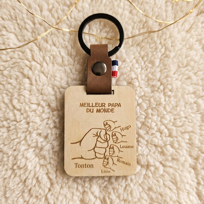 Porte-clés Personnalisé Bois et Cuir - Prénoms Gravés