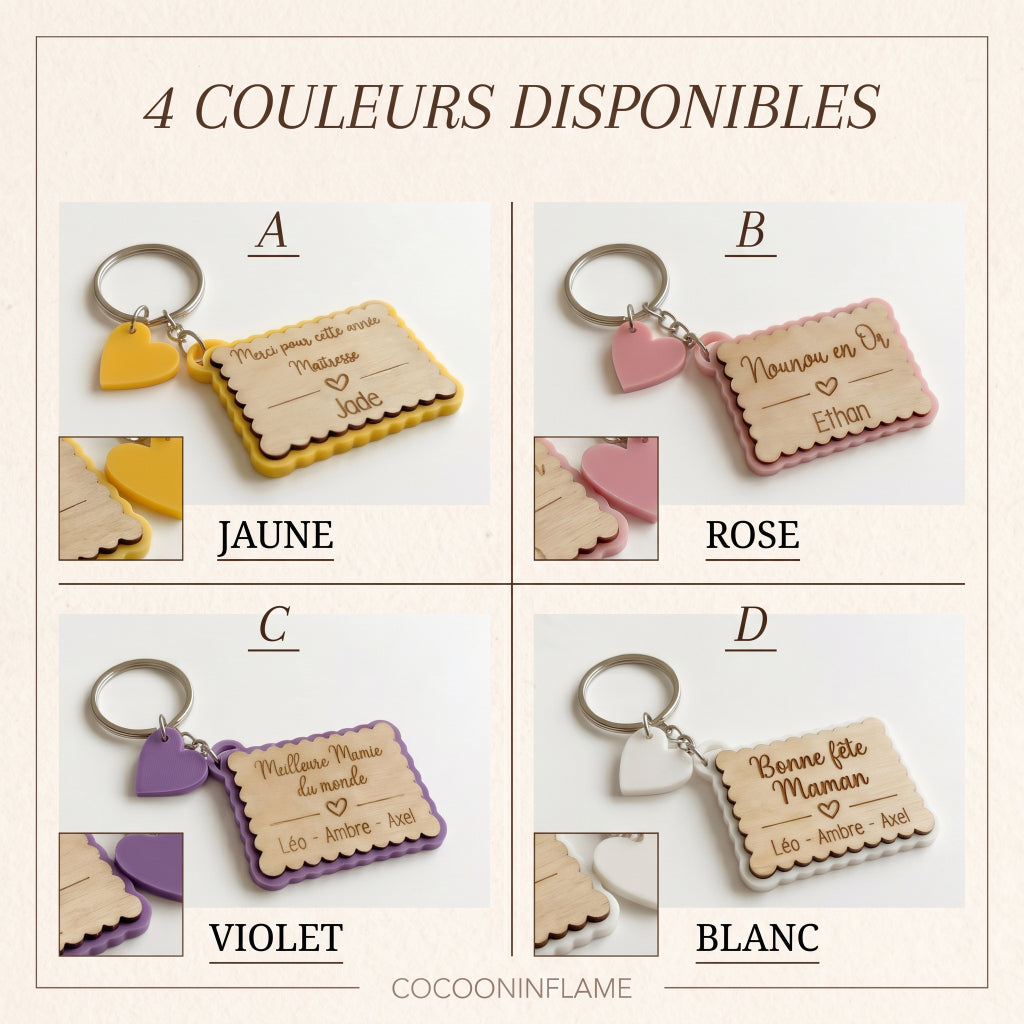 porte-clé bois gravé personnalisé cadeau maîtresse prénom
