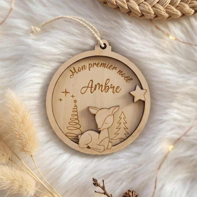 Boule de Noël "Mon Premier Noël" en bois • Bébé