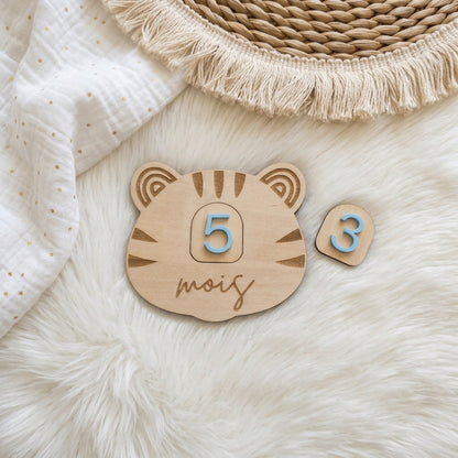 Cartes étapes bébé en bois et acrylique (motif tigre) • Souvenir de naissance