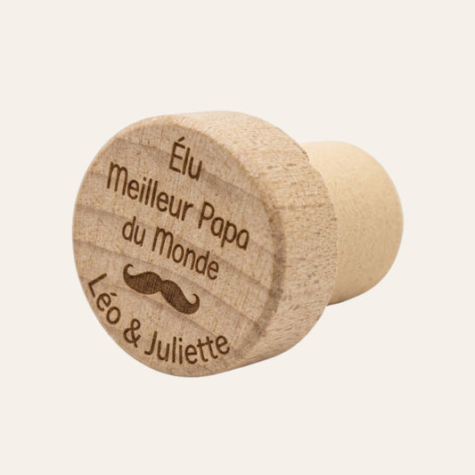 Bouchon de bouteille en bois personnalisé • Papa, Papy, Tonton