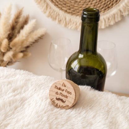 Bouchon de bouteille en bois personnalisé • Papa, Papy, Tonton
