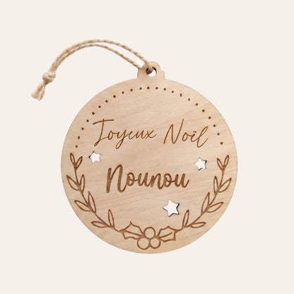 Boule de Noël en bois gravée • Maîtresse, Nounou, Mamie