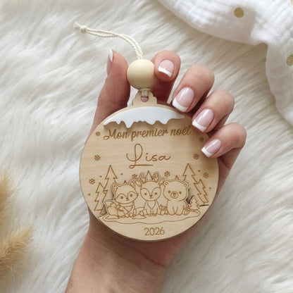 Boule de Noël personnalisée "Mon premier Noël" • Animaux de la forêt