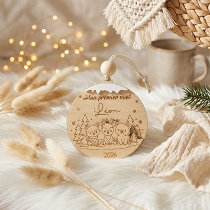 Boule de Noël personnalisée "Mon premier Noël" • Animaux de la forêt