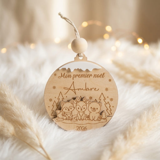Boule de Noël personnalisée "Mon premier Noël" • Animaux de la forêt