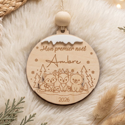 Boule de Noël personnalisée "Mon premier Noël" • Animaux de la forêt