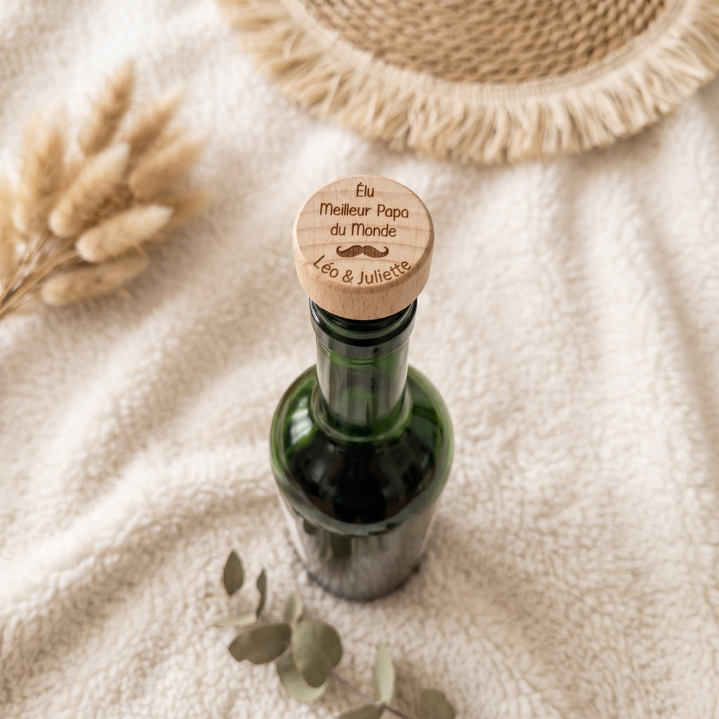 Bouchon de bouteille en bois personnalisé • Papa, Papy, Tonton