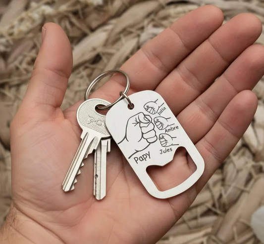 Porte-clé personnalisé en acier inoxydable - Cadeau pour Papa, Papy, Parrain, Tonton