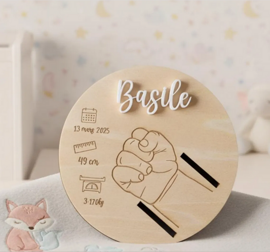 Support pour Bracelet de Naissance Personnalisé en Bois