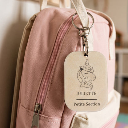 Étiquette de cartable personnalisée en bois • Rentrée scolaire