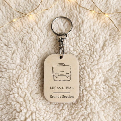 Étiquette de cartable personnalisée en bois • Rentrée scolaire