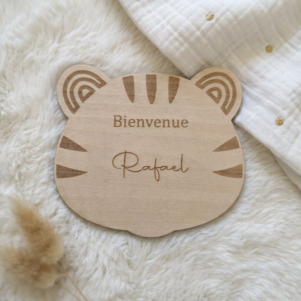 Cartes étapes bébé en bois et acrylique (motif tigre) • Souvenir de naissance