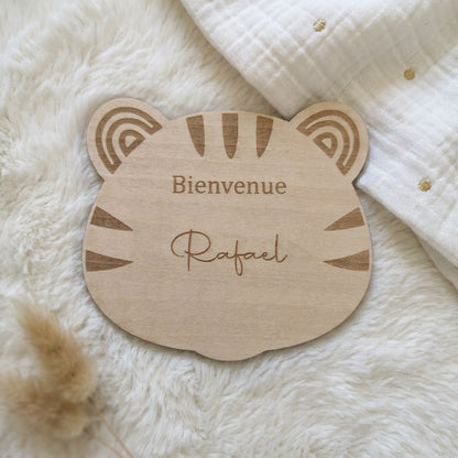 Cartes étapes bébé en bois et acrylique (motif tigre) • Souvenir de naissance