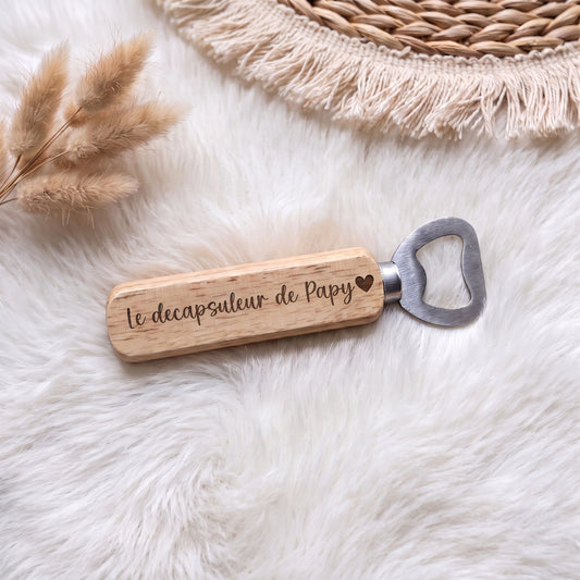 Décapsuleur personnalisé en bois • Cadeau homme original