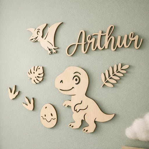 Décoration Murale Dinosaure en Bois - Prénom Personnalisé